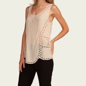 Joie Reena Silk Beaded Cream Beige Tank Top Size S